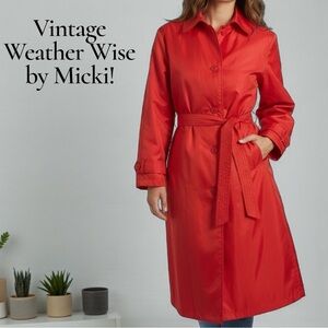 Vintage Weather Wise by Micki Tomato Red Trench Coat Button Down Overcoat